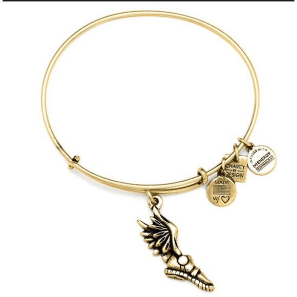 ALEX & ANI Champion Hermes Winged Shoe Bronze Charm Bangle Bracelet New In Box - Picture 1 of 3